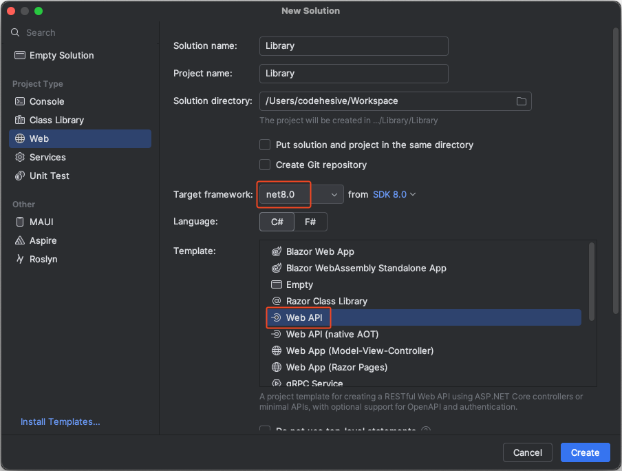 Create .NET Web API in Rider